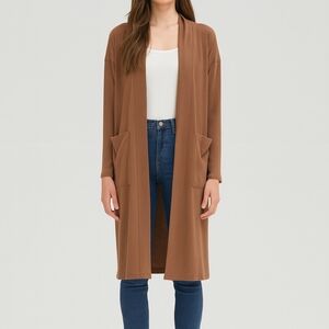 Dance & Marvel/Long OpenFront Duster Cardigan with Pockets – Mocha Mousse/Size S
